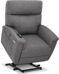 MCombo Power Lift Recliner Chair with Massage and Dual Heating, Adjustable Headrest, Extended Footrest for Elderly People, Fabric R7605 (Dark Grey)