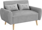 JAMFLY 47'' Small Loveseat Sofa, 2 Seat Compact Couch with Tapered Legs, Light Grey Upholstered Furniture, Solid Wood Frame, Comfy Foam Cushion, Easy Assembly for Small Spaces