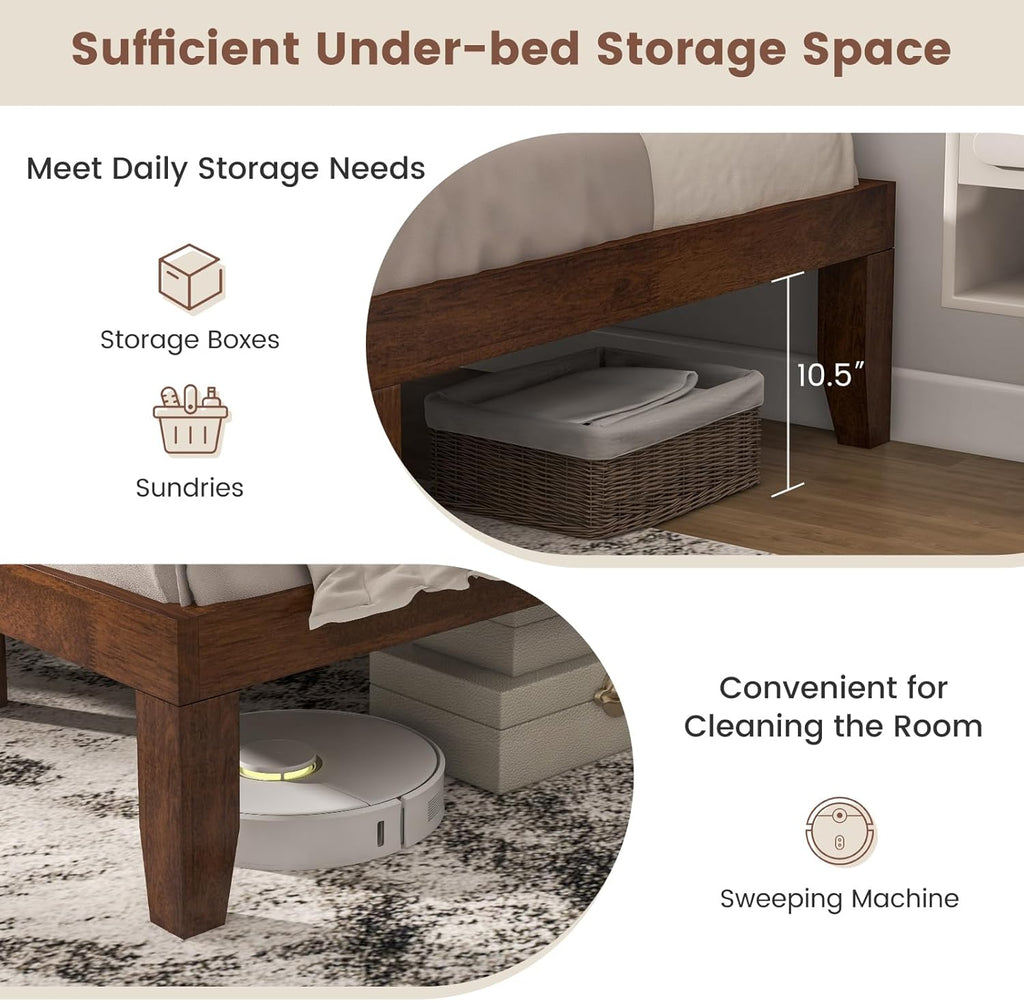 Giantex 14 Inch King Wood Platform Bed Frame, Minimalist Style Mattress Foundation with Solid Rubber Wood, Heavy Duty Slat Support, Without Headboard, Easy Assembly, No Box Spring Needed, Walnut