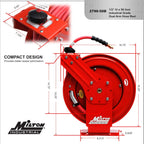 MILTON Industrial Hose Reel 2790-50D  Auto Retractable  Chemical Resistant  Prevent Cracking  Flexible in Extreme Conditions 1/2” Hose ID  50 Foot Rubber Hose  300 PSI Max Pressure 1/2" Male NPT  Red