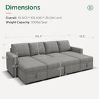 HONBAY Modular Sectional Sleeper Sofa Bed, Chenille Pull Out Couch with Storage Ottoman, U Shaped Sectional Couches for Living Room, Warm Grey