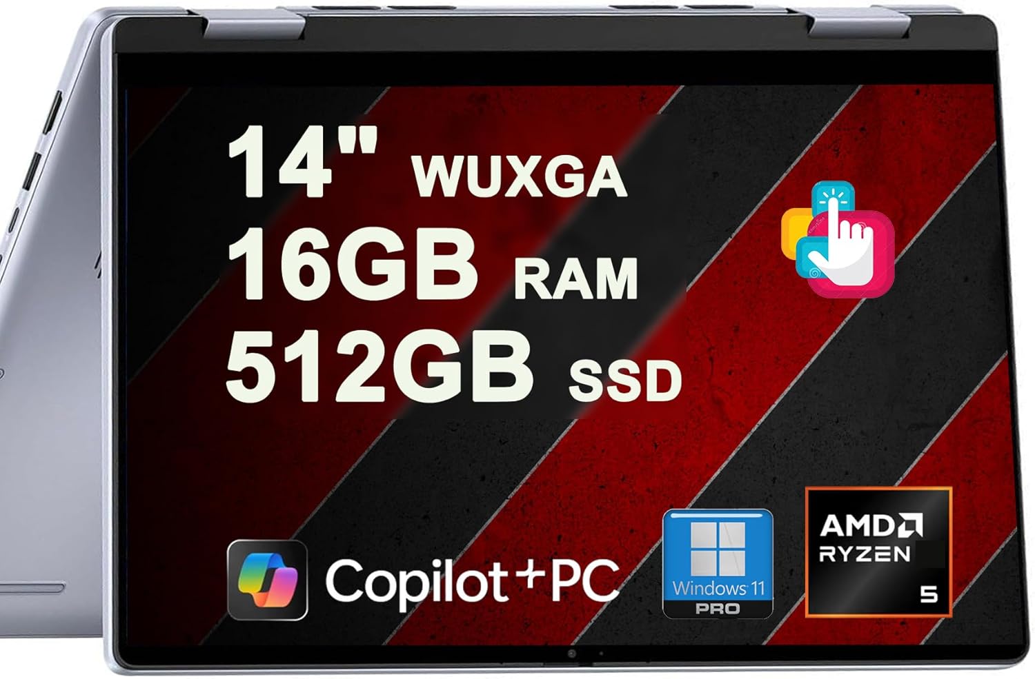 Dell Inspiron 14 7445 2-in-1 Laptop 14" WUXGA Comfortview Touch AMD 6-core Ryzen 5 8640HS (>i7-1355U) 16GB DDR5 512GB SSD Backlit for Designer Business Professional Work Win11Pro Copilot AI