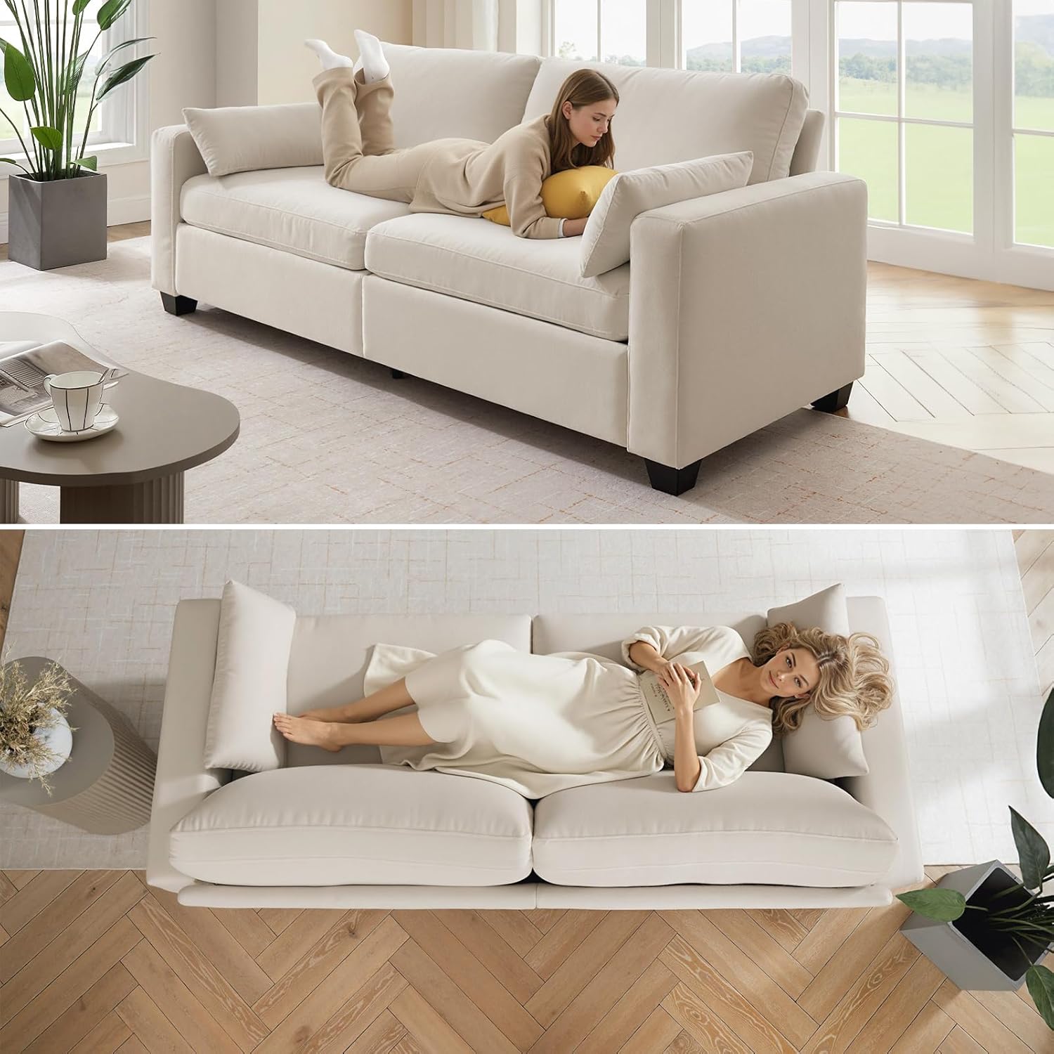 Modern Loveseat Sofa for Living Room, Spring Cushions, Removable Cover, Solid Wood Frame, Wide Armrest, Chenille Fabric Recliner Couches for Small Space