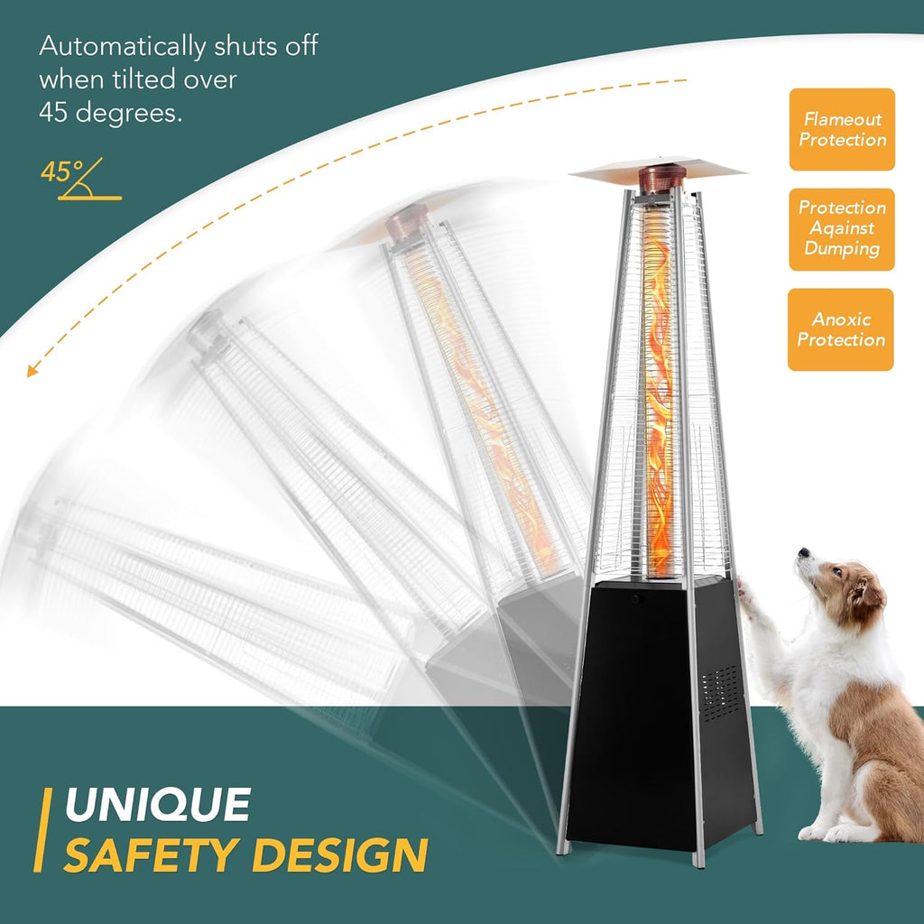 Pamapic Patio Heater with Cover  48 000 BTU Pyramid Flame Outdoor Heater Quartz Glass Tube 87" Propane Heater