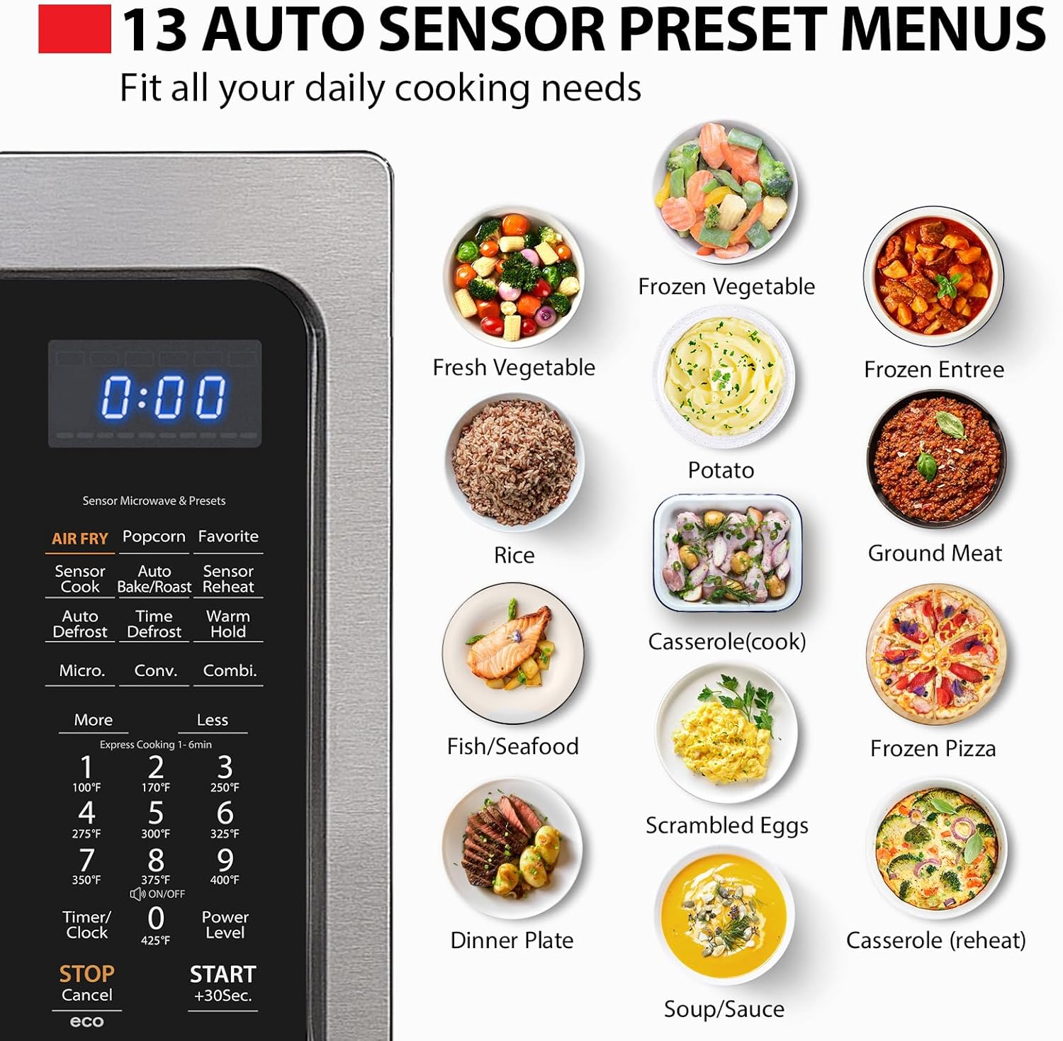Toshiba Air Fryer Combo 4-in-1 Countertop Microwave Oven, Smart Sensor, Convection, Mute Function, Position Memory 13.6" Turntable, 1.5 Cu Ft, 1000W, Black, ML-EC42P(BS)
