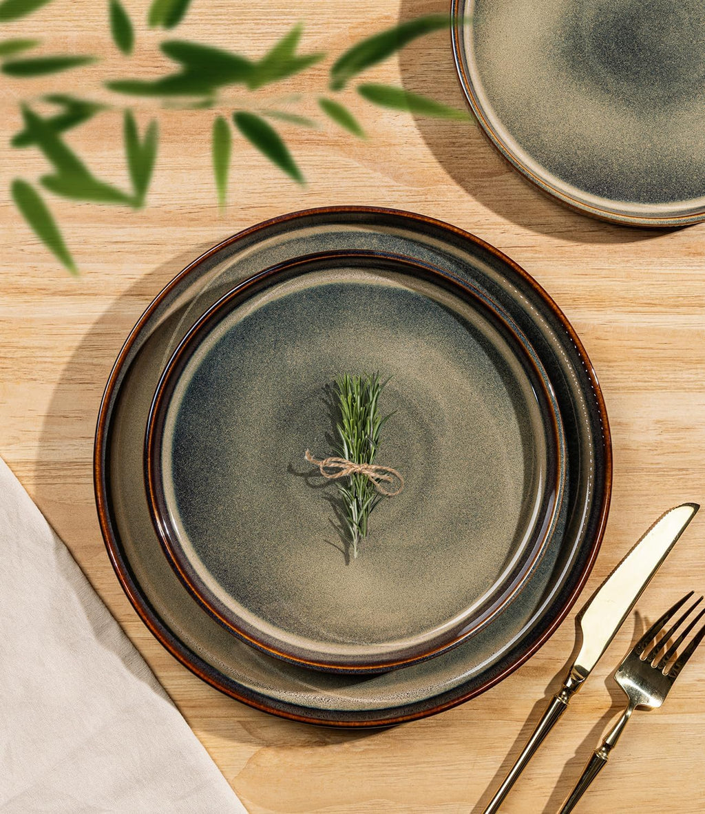 TheTerra Ceramic Dinnerware Sets for 6, 18 Pieces Porcelain Lightweight Speckled Plates and Bowls Sets, Scratch Resistant Dish Set, Oven & Microwave & Dishwasher Safe, Coca Mocha