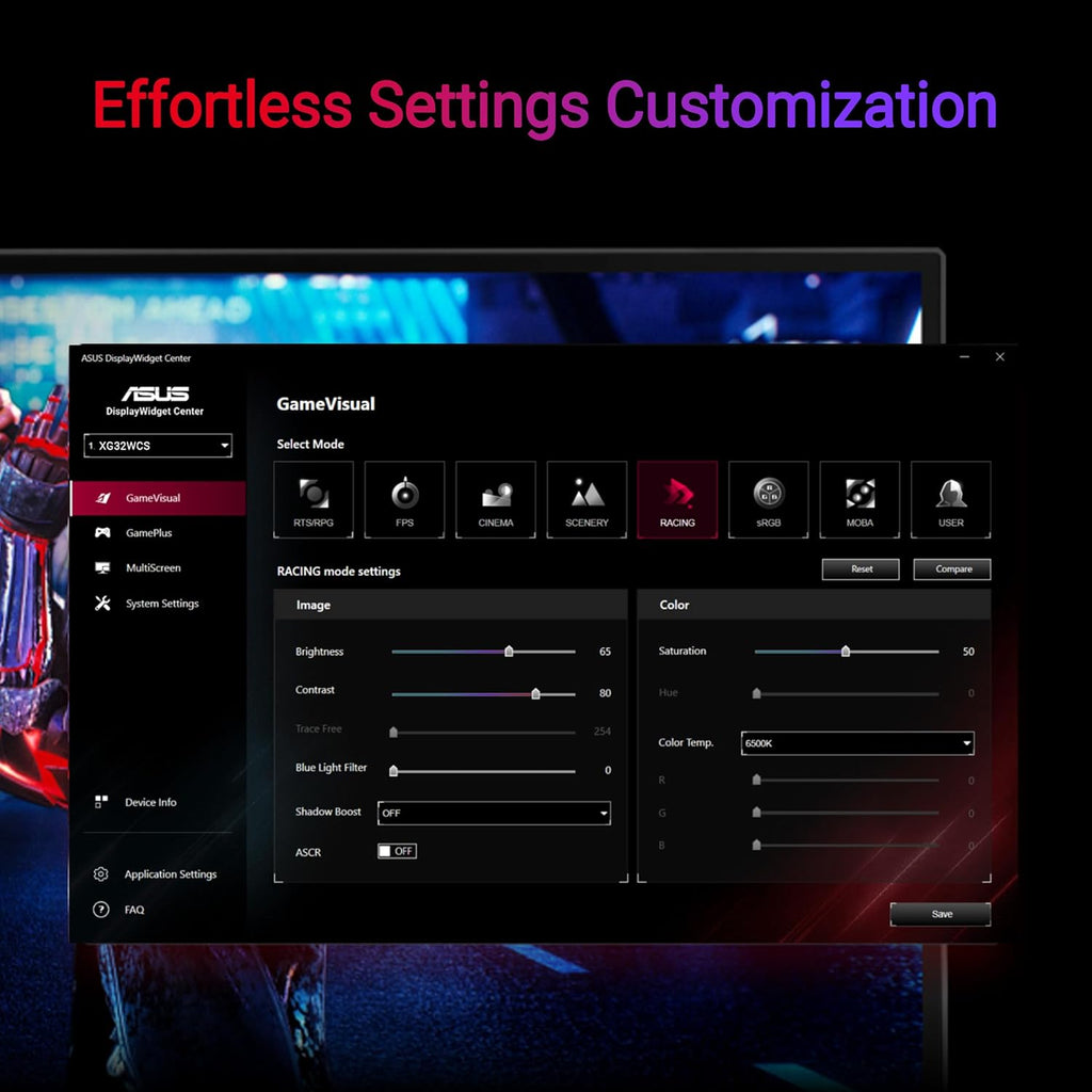 ASUS ROG Strix 32” 1440P USB-C Curved HDR Gaming Monitor (XG32WCS) - QHD  180Hz  1ms  Fast VA  Extreme Low Motion Blur Sync  FreeSync  DisplayWidget  Tripod Socket  AI Technology  3 yr Warranty