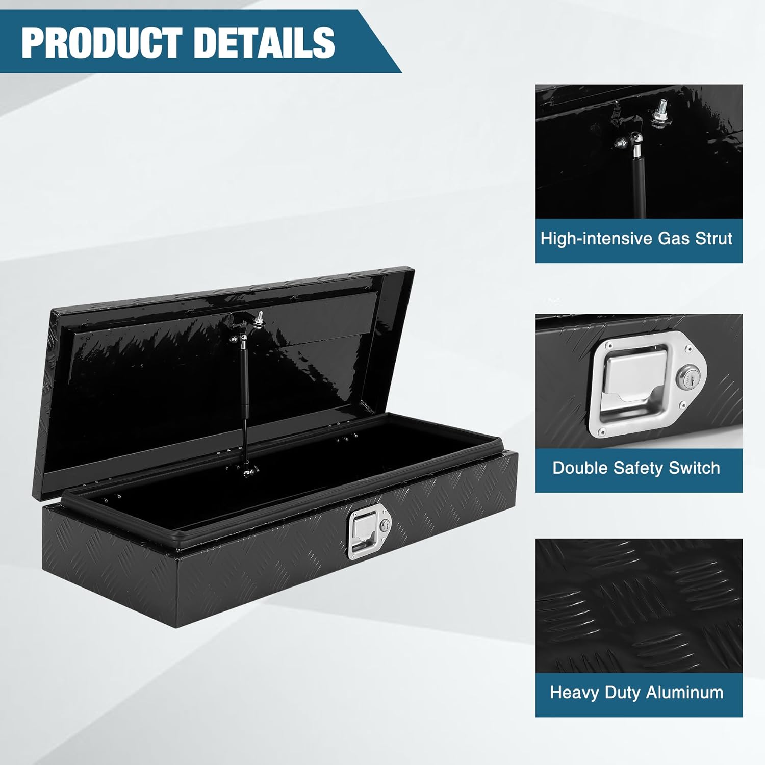 Garvee Aluminum Truck Bed Tool Box, 34.5 x 13 x 6.5 in Diamond Plate Tool Box Chest Box Pick Up Truck Bed RV Trailer Toolbox Storage with Side Handle and Lock Keys