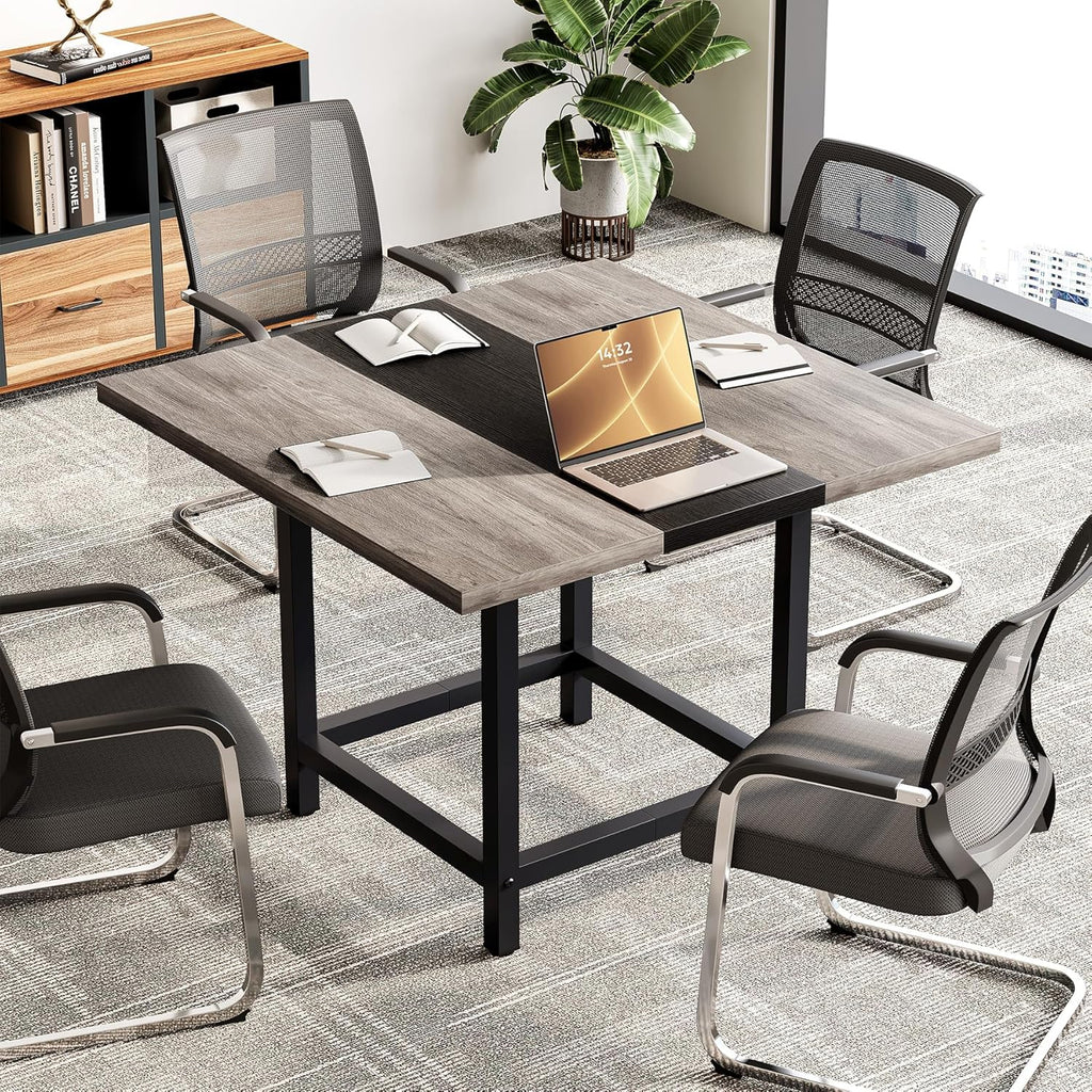 LITTLE TREE 39-Inch Square Small Conference Room Table for 4 People, Wood Computer Desk for Home Office, Small Space (Chair not Included)