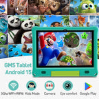 PRITOM Tablet Android 15, All-New 10'' Tablet Kids, Parental Control, 64GB+1TB Expandable Tablets for Kids, Child, WiFi6, Educational, Games, Kids Software Pre-Installed, with EVA Case (Green)