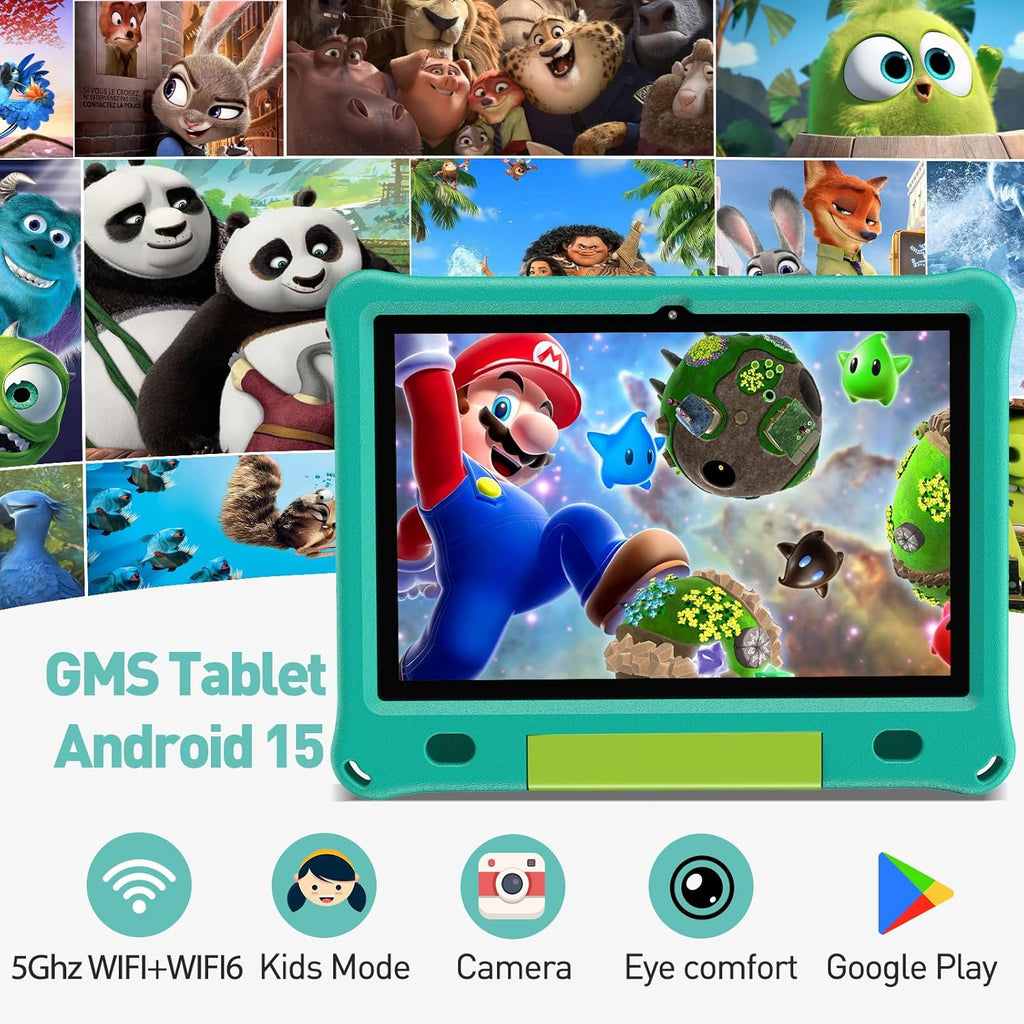 PRITOM Tablet Android 15, All-New 10'' Tablet Kids, Parental Control, 64GB+1TB Expandable Tablets for Kids, Child, WiFi6, Educational, Games, Kids Software Pre-Installed, with EVA Case (Green)