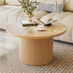 MAISONARIA Round Coffee Table with Metal Frame, 35" Coffee Tables for Living Room, Circle Wood Accent Center Table for Apartment, Oak