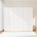 Armoire Wardrobe Closet with 6 Doors, Wooden Wardrobe Cabinet with 6 Drawers, Hanging Rod & Shelves, Freestanding Closets for Bedroom (White, 3)