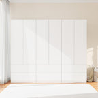 Armoire Wardrobe Closet with 6 Doors, Wooden Wardrobe Cabinet with 6 Drawers, Hanging Rod & Shelves, Freestanding Closets for Bedroom (White, 3)