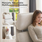 Oversized Power Recliner Chair, 26" Extra Wide Swivel Rocker Recliner with Adjustable Headrest, Chenille Glider Rocking Nursery Chair with Overstuffed Armrest, USB Ports, White