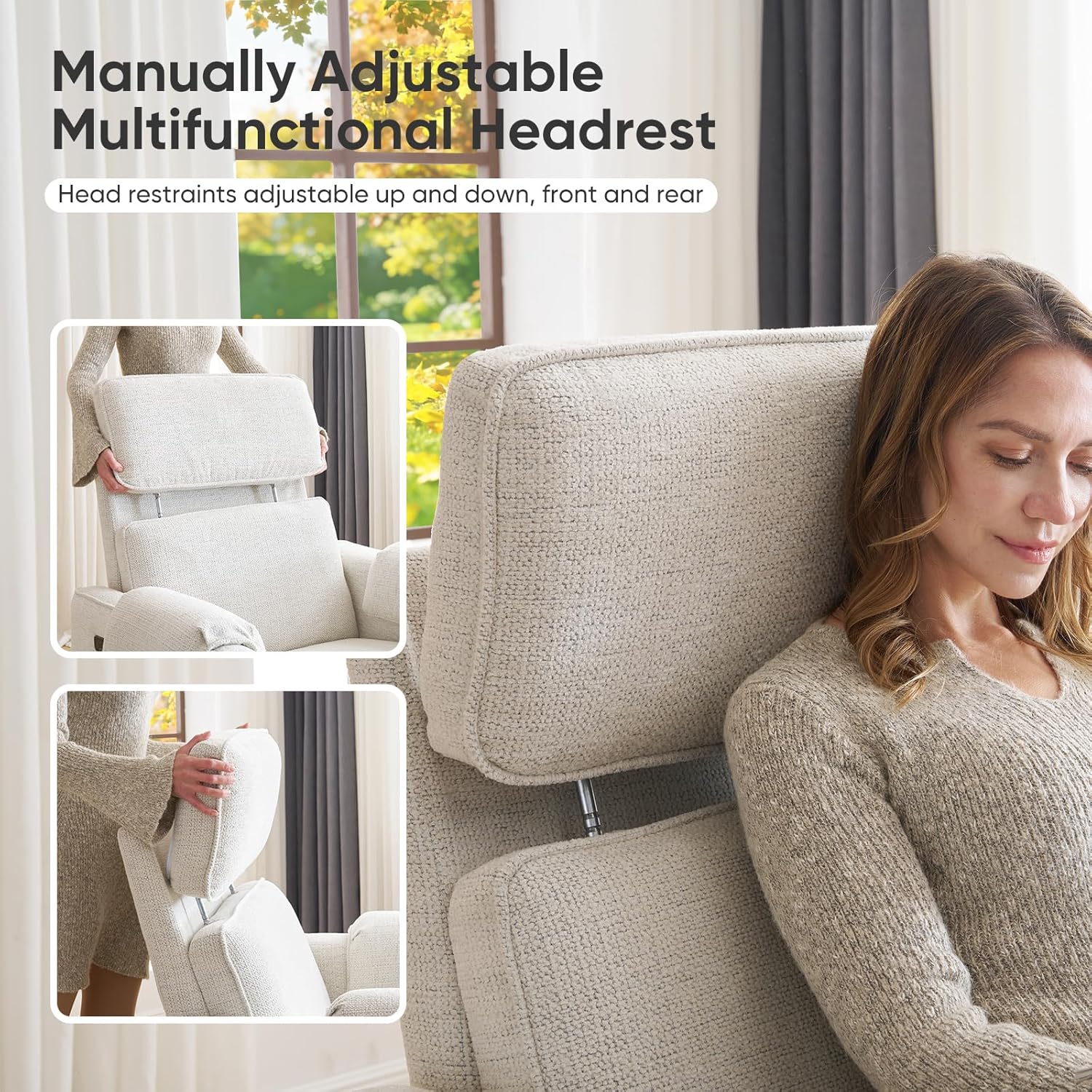 Oversized Power Recliner Chair, 26" Extra Wide Swivel Rocker Recliner with Adjustable Headrest, Chenille Glider Rocking Nursery Chair with Overstuffed Armrest, USB Ports, White