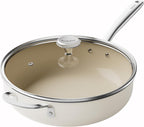 Redchef Cooking Pot Set Induction 5Qt, Saucepan Set 2.5/3.5Qt, 5QT Ceramic Saute Pan with Lid, Compatible All Cooktops, PTFE PFAS Free (Beige)