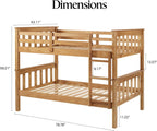 Solid Wood Twin Over Twin Bunk Bed with Ladder and Safety Rails – Durable Pine Wood Kids Bed Frame, Available in White, Grey, and Honey Finishes