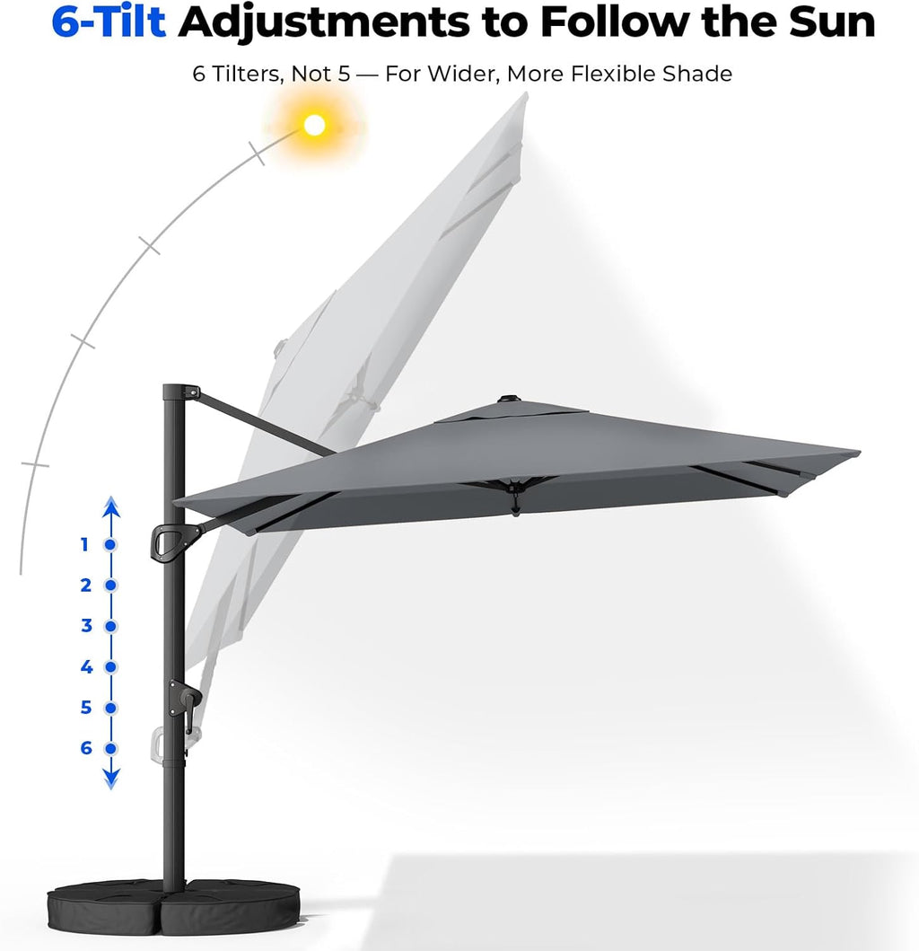 HOMSHADE 9x12FT Cantilever Patio Umbrella Outdoor with Base- Large Offset Heavy-Duty Aluminum Umbrella with 360° Rotation  6 Tilts  Windproof  3-Year Fade Resistance for Pool Deck  Rectangular  Grey