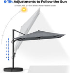 HOMSHADE 9x12FT Cantilever Patio Umbrella Outdoor with Base- Large Offset Heavy-Duty Aluminum Umbrella with 360° Rotation  6 Tilts  Windproof  3-Year Fade Resistance for Pool Deck  Rectangular  Grey