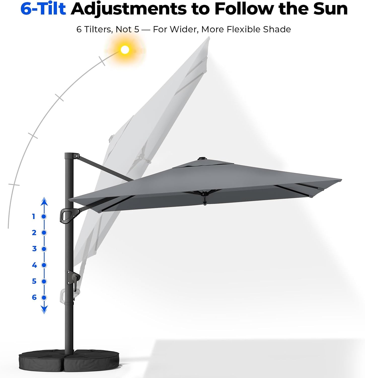 HOMSHADE 9x12FT Cantilever Patio Umbrella Outdoor with Base- Large Offset Heavy-Duty Aluminum Umbrella with 360° Rotation  6 Tilts  Windproof  3-Year Fade Resistance for Pool Deck  Rectangular  Grey
