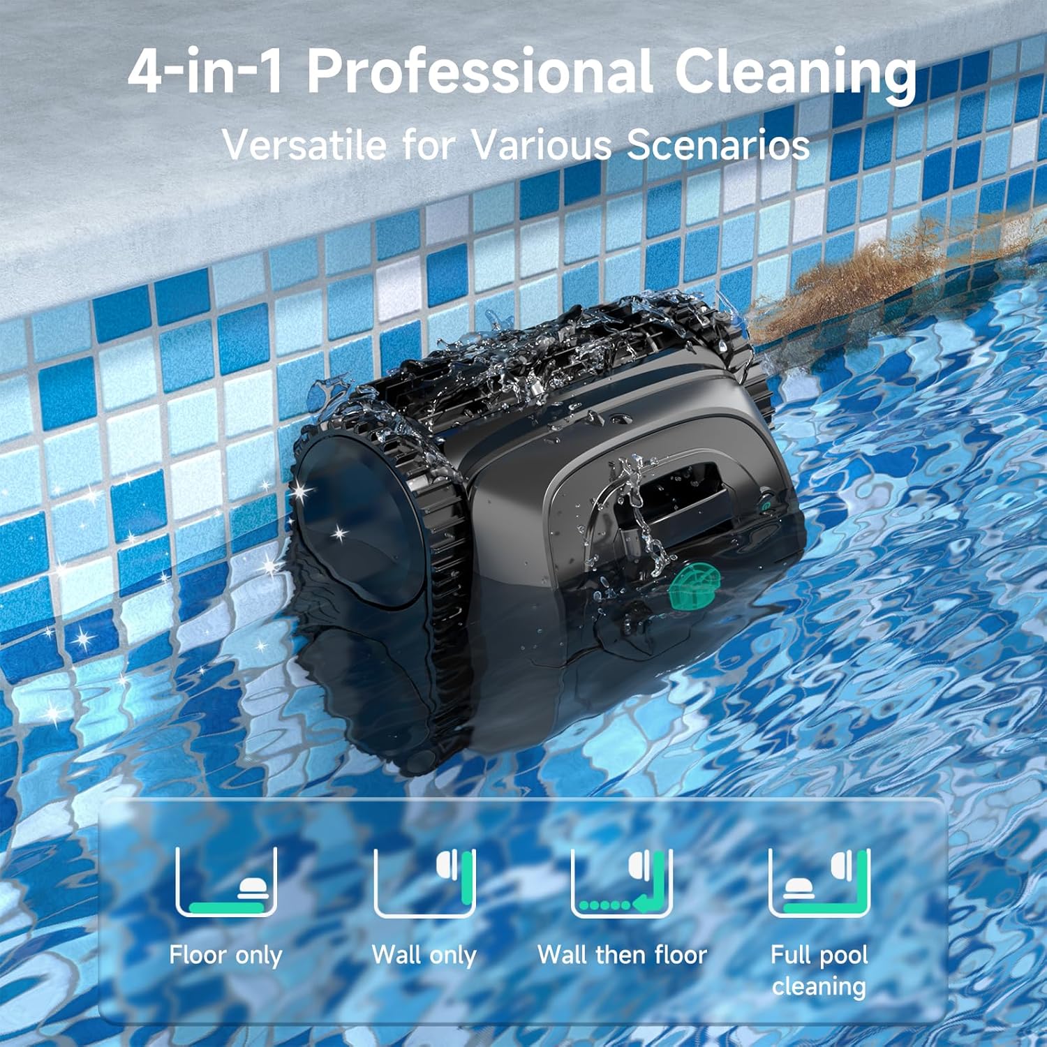 (2026 Upgrade) WYBOT C1 Cordless Robotic Pool Vacuum for Inground Pools  Above Ground Pool Cleaner 4-in-1 Wall & Waterline Cleaning Up to 1 614sq.ft  150mins Smart Navigation  App Support