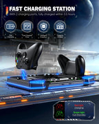 Top Auto Cooling Fan & Charge Stand for Xbox Series X Console with 11 Light Modes, Accessories Controller Wireless Charger Dock, 2*1400mAh Rechargeable Batteries, Headset Stand & Game Disc Storage