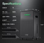 VIVOSUN AeroDrain D12 Smart Environmental Dehumidifier, up to 12L/day, 2L Water Tank, with Temperature & Humidity Sensor Probe, Smart Remote Control, Designed for Grow Tents