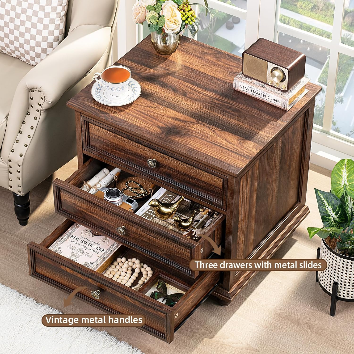 Farmhouse Dresser and Nightstand Set - 3 Piece, 54" Wide Dresser and 24" Nightstands for Bedroom, Living Room, Hallway