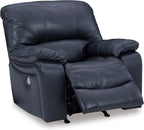 Signature Design By Ashley Leesworth Modern Power Rocker Recliner, USB Port, Gentle Rocking, Top Grain Leather and Matched Leather, 41" W x 41" D x 41" H, Blue