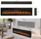 72 Inch WiFi Electric Fireplace Heater with Sound, Wall Mounted, Recessed or Free‑Standing, 750/1500W, 13 Flame & Fuel Bed Colors, Dimmable, Remote & App Control, Alexa & Google Home