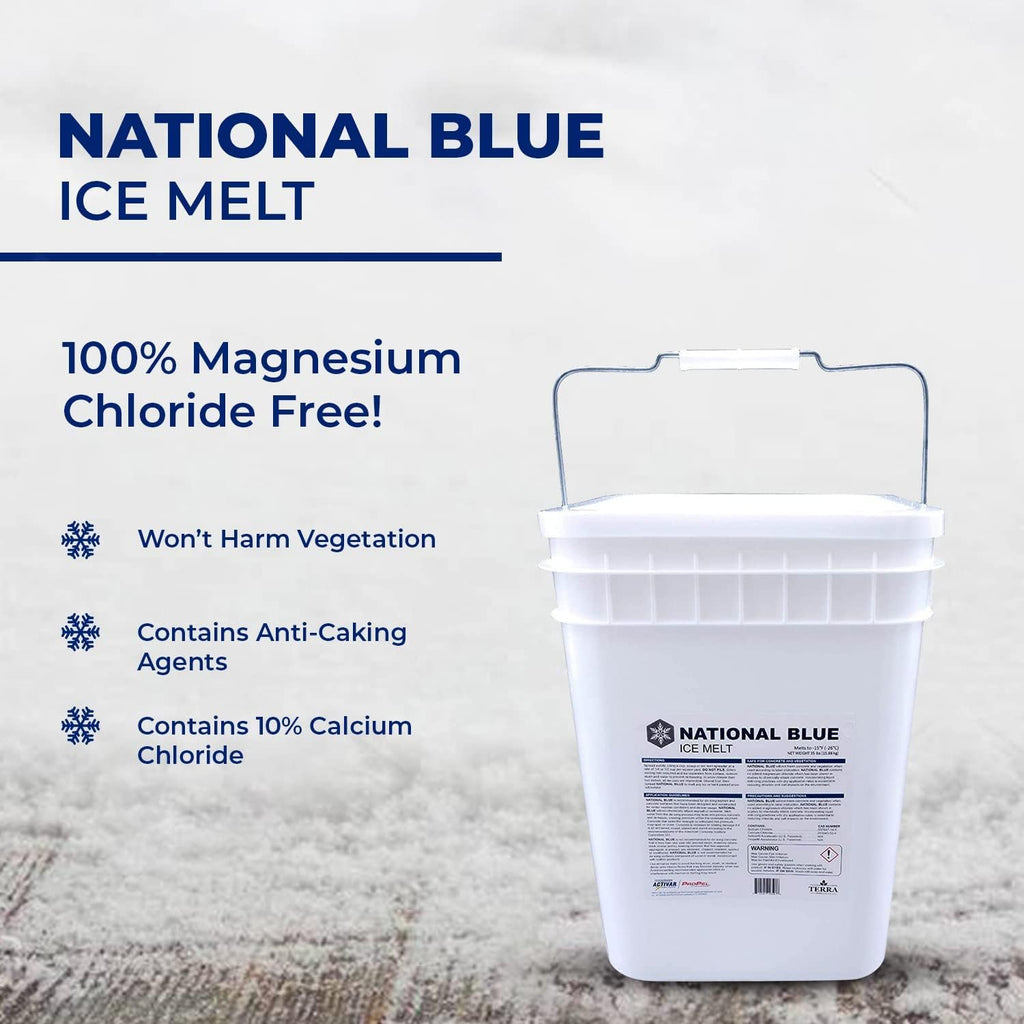 National Blue Ice Melt and Snow Salt 50lb Bucket - Fast Acting Ice Melter - Pet  Plant and Concrete Friendly  Environmentally Safe - Free of Magnesium Chloride - Melts to -15°F
