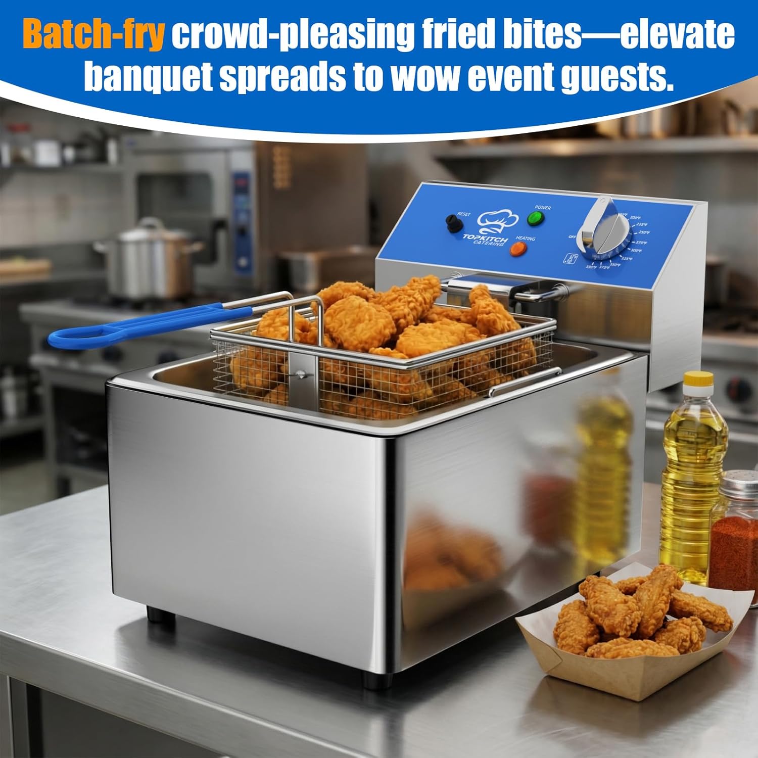 TOPKITCH 6L Electric Deep Fryer with Removable Oil Container and Handle, Solid Wire Mesh Basket and Lid, Lightweight Commercial Countertop Fryers - 120V 1800W