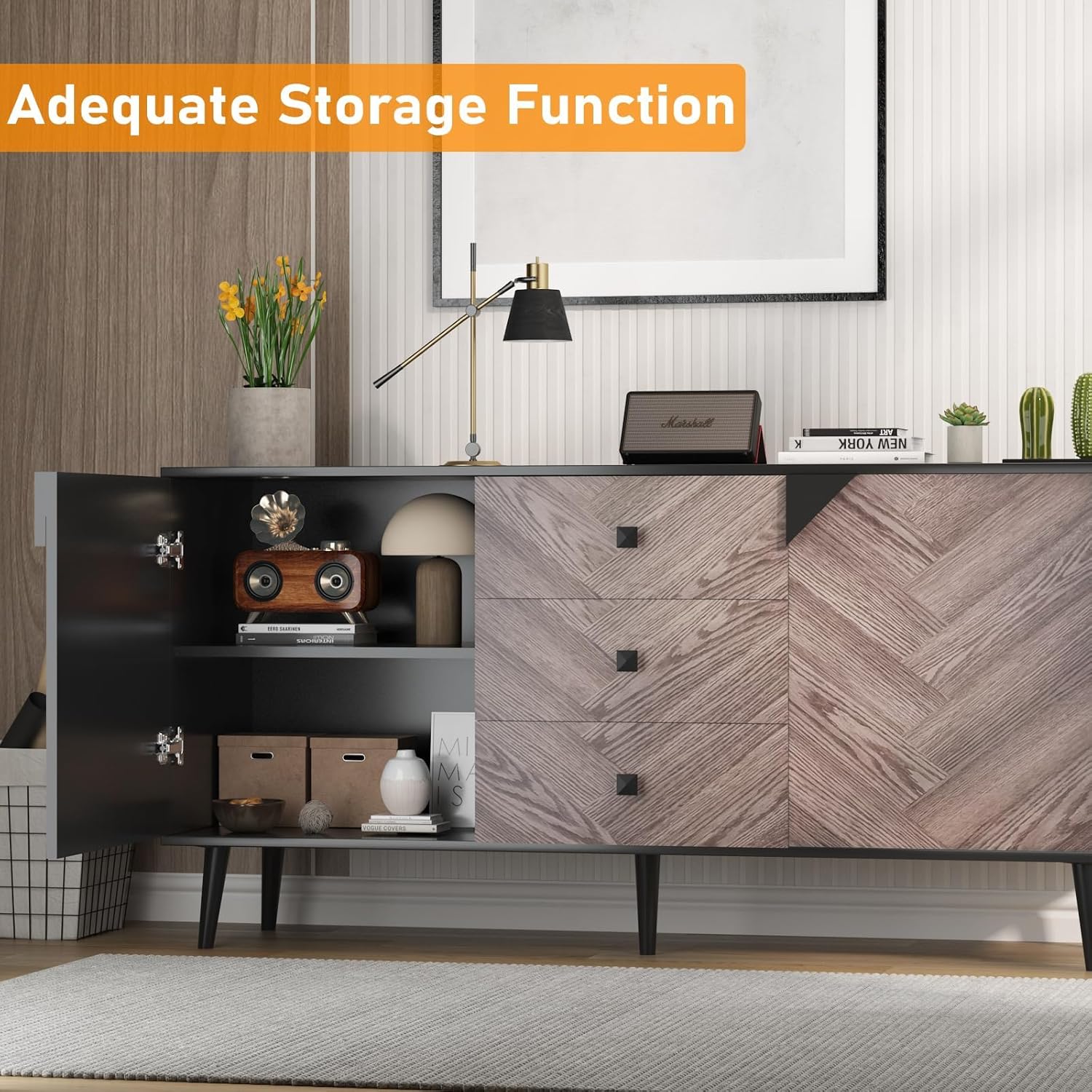 GAOMON Large Storage Cabinet with Shelves & Doors, Sideboard Buffet Cabinet with Drawer, Entryway Cabinets, Accent Cabinets for Living Room, Dining Room, Entryway