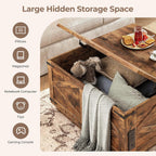 Jocoevol Farmhouse Lift Top Coffee Table, Square Wood Center Table with LED Lighting, USB-C Charging Station, and Hidden Storage Compartment - Rustic Brown Living Room Furniture
