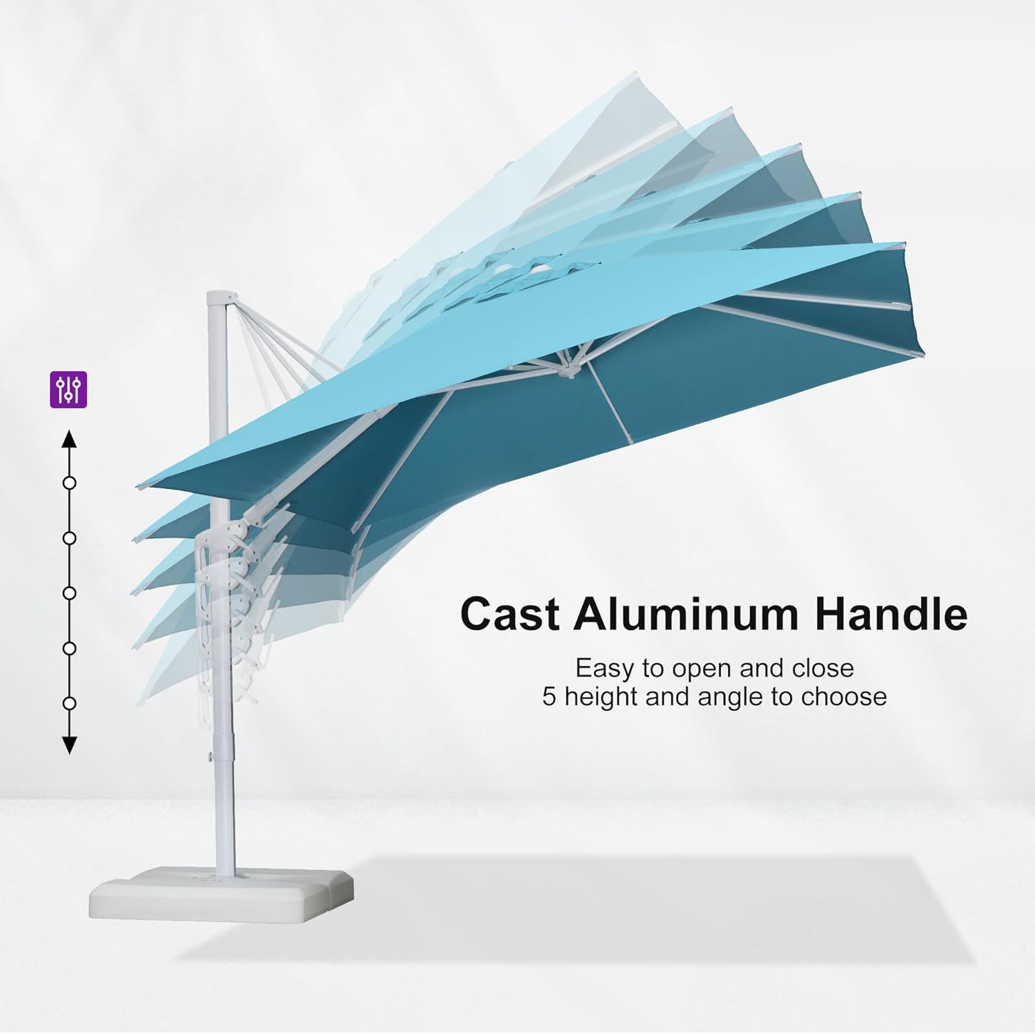 PURPLE LEAF 10 FT Right-left Tilt Patio Umbrella Swivel White Cantilever Umbrella with Tilt Aluminum Outdoor Umbrella with 360° Rotation for Deck Pool Garden, Turquoise