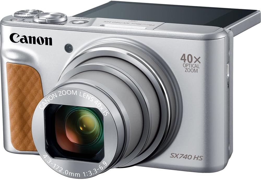 Canon PowerShot SX740 HS Digital Camera (Silver) – 20.3MP  40x Optical Zoom  4K UHD Video  Wi-Fi & Bluetooth  Compact Travel Point & Shoot (2956C001) + Bag + 64GB Memory Card
