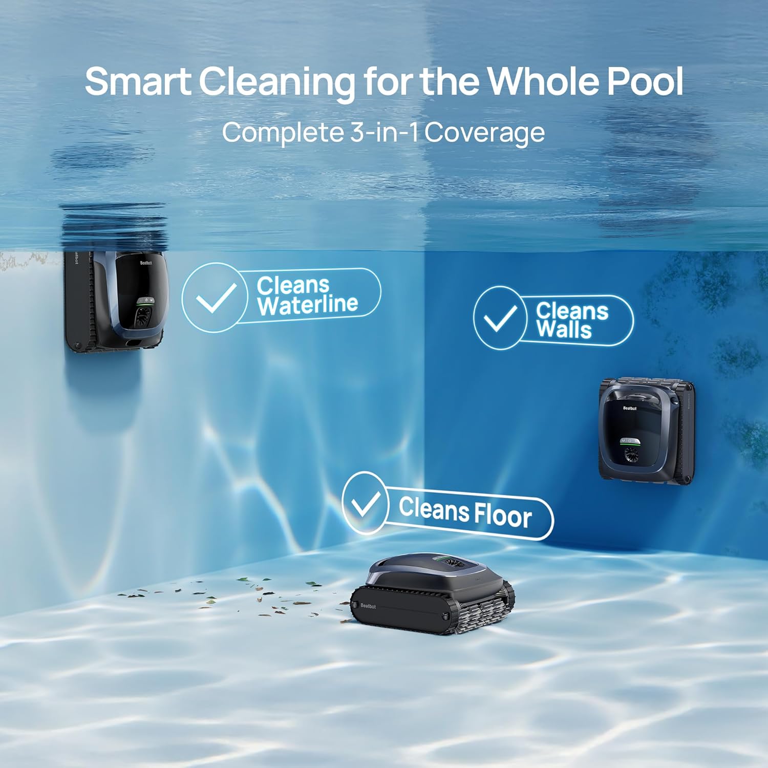 (2025 Upgrade) Beatbot AquaSense 2 Cordless Robotic Pool Vacuum Cleaner  Smart Surface Parking  Double-Pass Waterline Scrubbing  Cleans Floor  Walls and Waterline