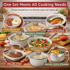 24Pcs Pots and Pans Set Non Stick,Ceramic Cookware Set with Titanium-Reinforced Nonstick Coating,Long-Lasting,PFAS-Free,Induction Compatible,Full Kitchen Set with 3 Stock Pots for Family Cooking