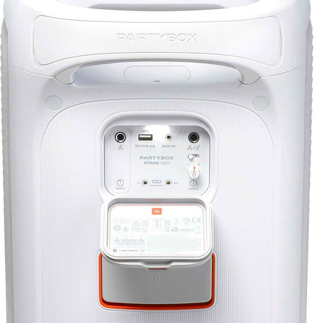 JBL PartyBox Stage 320 - Portable Party Speaker with Telescopic Handle & Wide  Sturdy Wheels  Powerful JBL Pro Sound  Futuristic lightshow  Up to 18 Hours of Play time  Splash Proof (White)