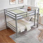 Full Over Full Bunk Bed with Ladder, Solid Wood Bunk Bed with High Guardrail and Ladder for Kids, Teens, Dorm Rooms, and Guest Rooms, No Box Spring Needed, Grey