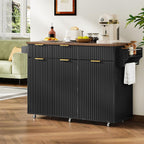 Mobile Kitchen Island with Folding Drop Leaf Countertop, Rolling Kitchen Island Cart with Trash Can Storage, Drawers, Adjustable Shelf, Spice Rack, for Dining Room, Black and Walnut MZD08BL