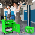 Dawmilon 5-Drawer Rolling Tool Chest, Detachable Top Tool Box, Lockable Metal Tool Cabinet with Wheels, Adjustable Shelf and Liner for Garage Workshop Storage, Green