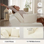 50" W Chaise Lounge Chair Indoor, Oversized Upholstered Corduroy Boneless Sofa Bed with 3 Pillows, Deep Seat Sleeper Reading Chair Cloud Couch for Living Room, No Assembly Required