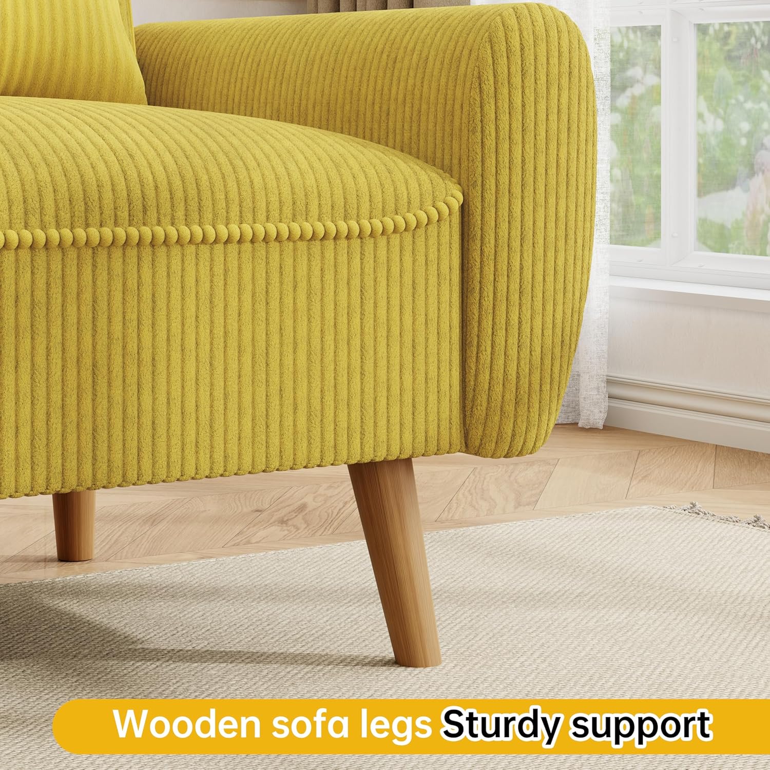 JAMFLY 47'' Small Loveseat Sofa, 2 Seat Compact Couch with Tapered Legs, Yellow Upholstered Furniture, Solid Wood Frame, Comfy Foam Cushion, Easy Assembly for Small Spaces