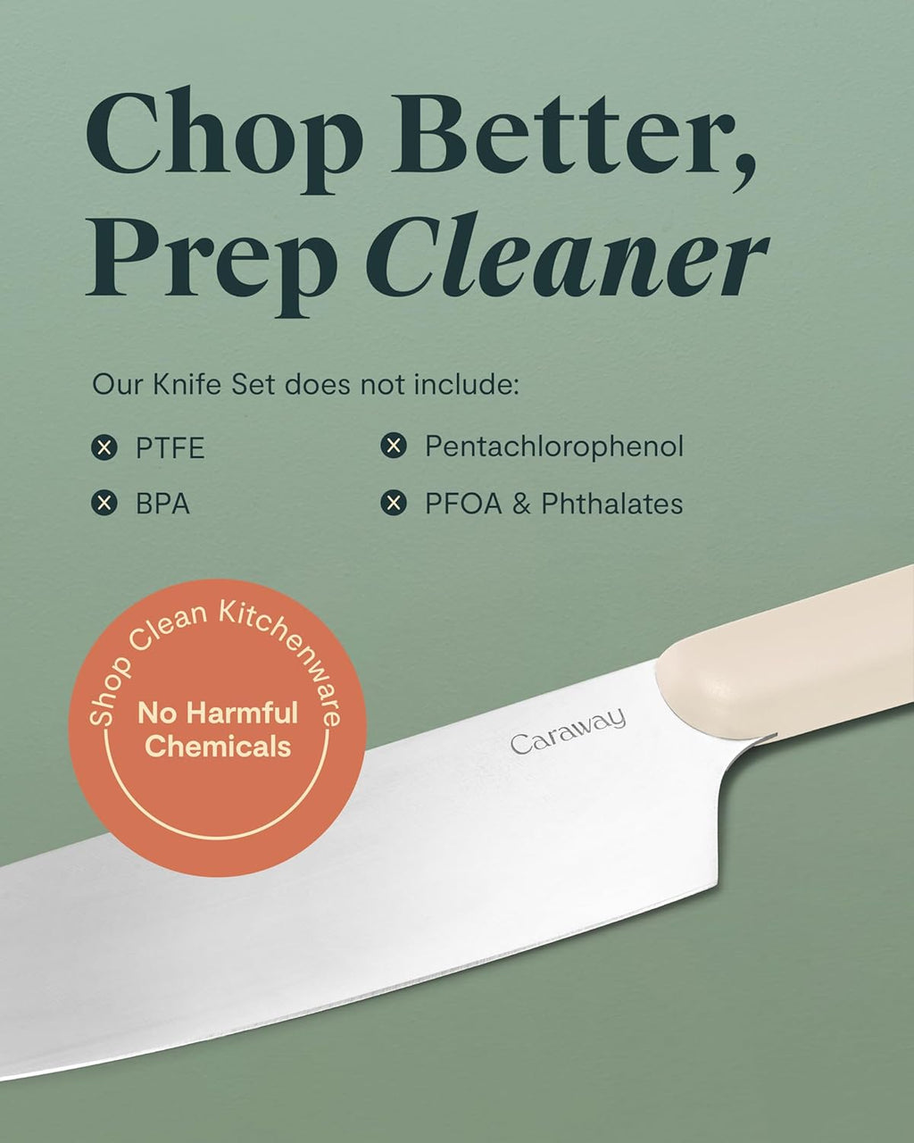 Caraway 5 Piece Knife Set - Premium German Steel Blade Kitchen Knives - Ergonomic Handles - No Microplastics - Navy