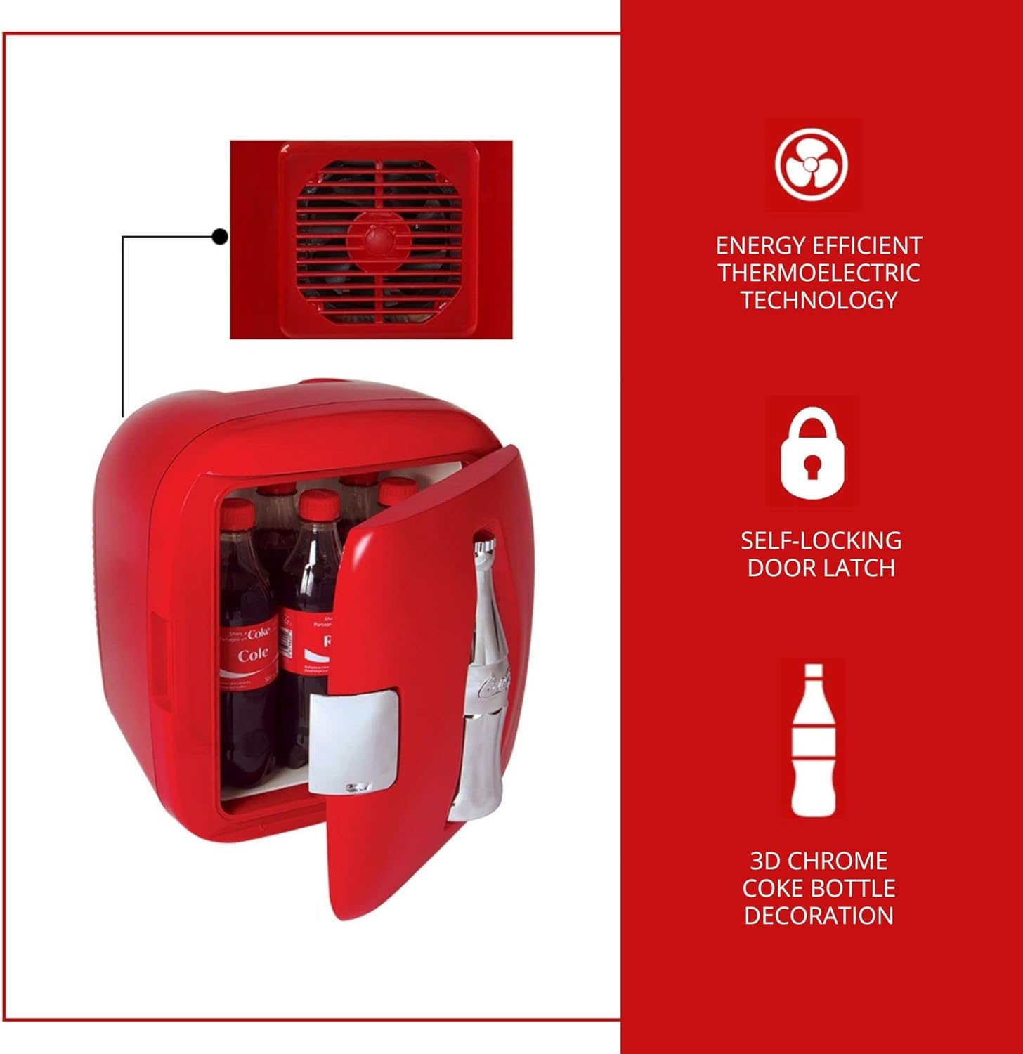 Coca-Cola Heritage Portable 12 Can Thermoelectric Mini Fridge Cooler Warmer 7.9 L/ 8.3 Quarts Capacity, 12V DC/110V AC for home, dorm, office, beverages, snacks, skincare, cosmetics, medication