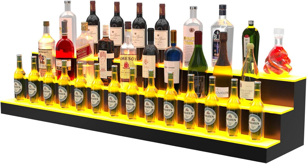 LED Liquor Bottle Display Shelf, 60 inch 3 Step Lighted Acrylic Lighted Bar Shelf for Home, Illuminated Home Bar Shelf, Acrylic Lighted Bottle Display Stand with Remote and APP Control