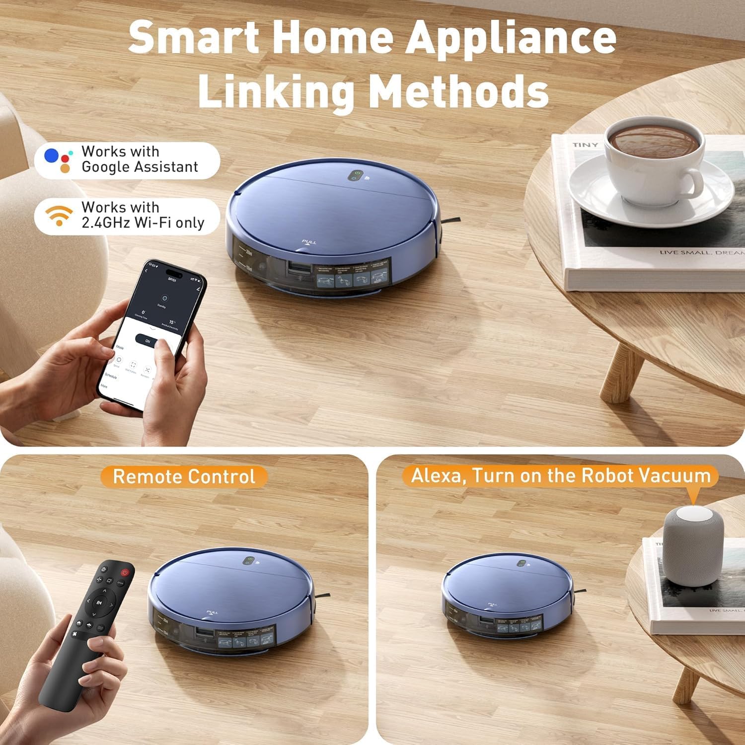 ZCWA Robot Vacuum,Robot Vacuum and Mop Combo with Schedule,APP/Remote/Voice,Strong Suction,Slim Self-Charging 2 in 1 Floor Cleaner for Pet Hair,Carpets,Hard Surfaces