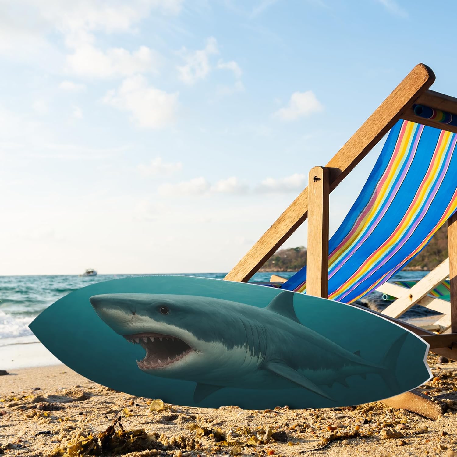 JennyGems Outdoor Shark Surfboard Wall Art – Ocean Themed Shark Decor, Weatherproof PVC Beach House Sign Decorative Coastal Wall Hanging, 3 Foot